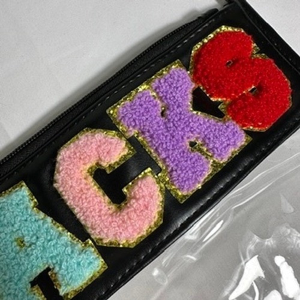 Clear Reusable SNACKS bag Vinyl Pouch Clutch Wristlet Bag Varsity Letters - Picture 5 of 8